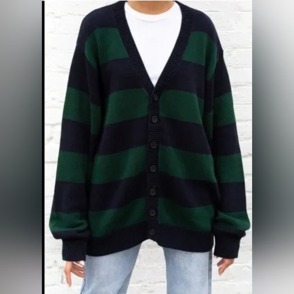Brandy Melville | Green & Navy Striped Sweater - Picture 1 of 10